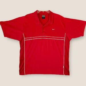 Nike Dry Fit Short Sleeves Cotton Meshed Knit Golf Polo Shirt Men Size L Red